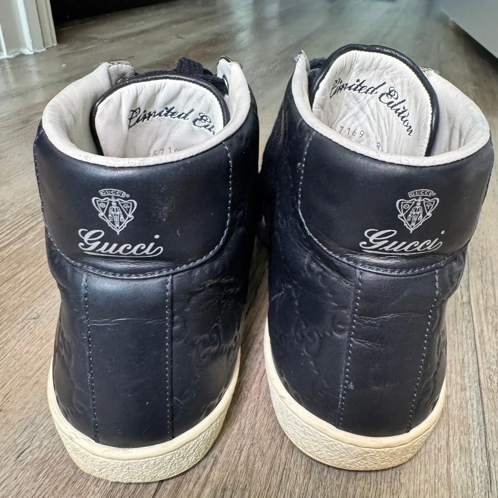 Gucci Black High-Top GG Embossed Leather Sneakers